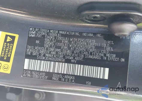 2013 Toyota Highlander Limited V6 из США, поврежденный, VIN 5TDDK3EH4DS209658